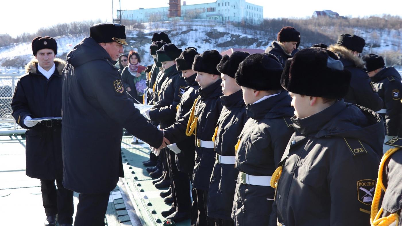 Церемония посвящения в кадеты прошла на большом противолодочном корабле "Адмирал Левченко"