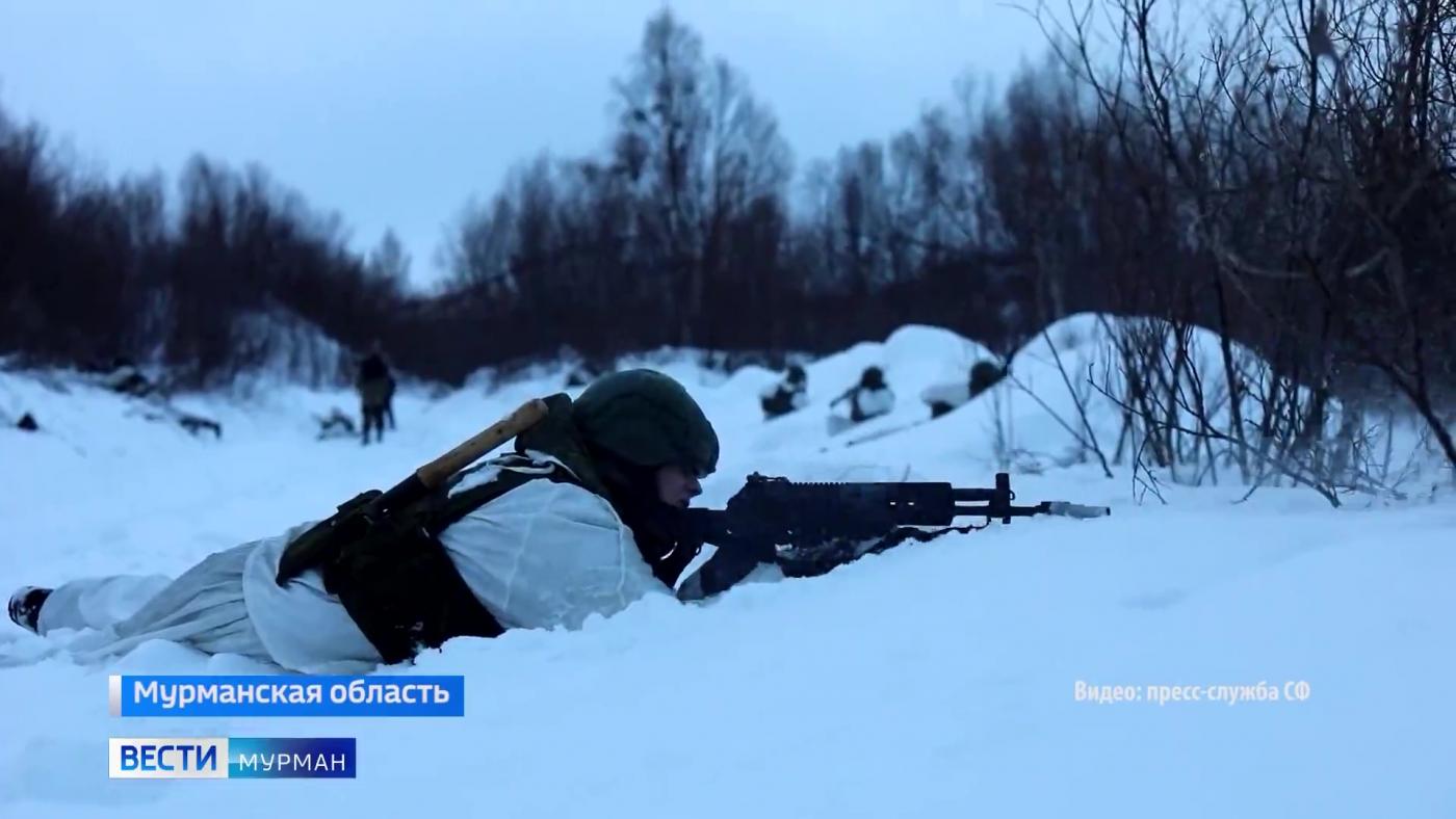 Военнослужащие Северного флота проводят занятия по ведению боя в лесу